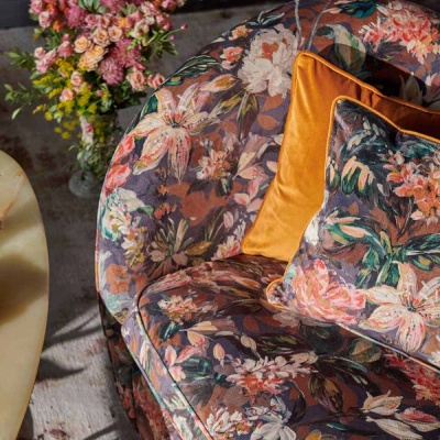 Clarke and Clarke Lilum Velvet in Russett/Noir